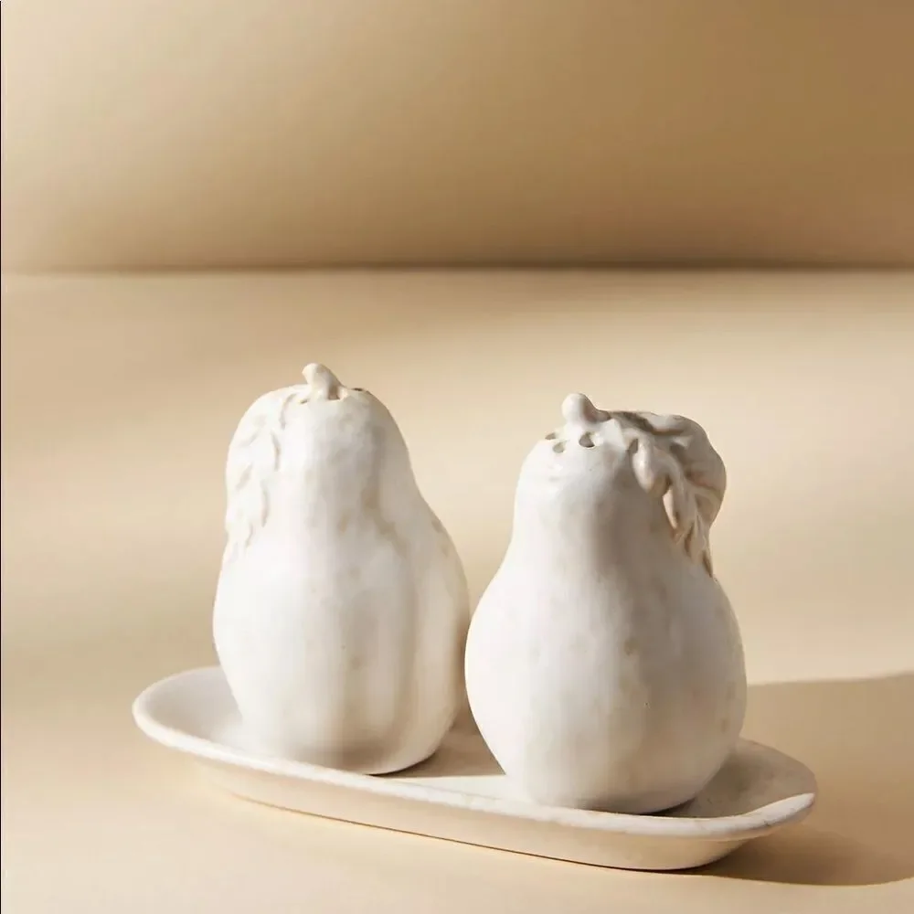 Anthropologie Pear Stoneware Salt & Pepper Shakers Set